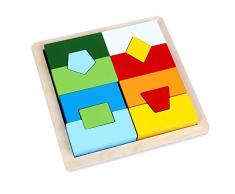 B&Julian Holz Geometrisch Legespiel Steckspiel Holzpuzzle mit 12 geometrische Formen für Kinder ab 1 Jahre