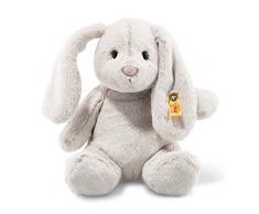 Steiff Hoppie Hase - 28 cm - Plüschhase mit Schlappohren - Soft Cuddly Friends - Kuscheltier für Kinder - waschbar - hellgrau (080470)