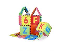 Relaxdays Spielmatte Puzzle 86 tlg, Puzzlematte Buchstaben u. Zahlen, EVA Schaumstoff Spielteppich BxT 180x180 cm, bunt