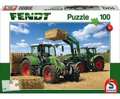 Schmidt Spiele 56256 Traktor Fendt Vario 724 und 716 mit Frontlader, 100 Teile Kinderpuzzle, Weiss