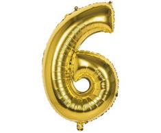 Boland 22026 Folienballon Zahl 6 Gold 86 cm