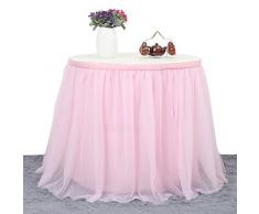 ManiSha Handmade 2 Yards 3 Schichten Mesh Fluffy Tutu Tüll Tisch Rock für Party, Hochzeit, Geburtstagsfeier, Baby Dusche Dekoration (L 9Fuß * H 30 inch, Rosa)