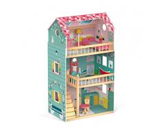 Janod J06580 Happy Day Puppenhaus (Holz), pink/grün
