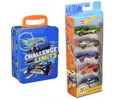 Theo Klein 2883 - Hot Wheels Autosammlerkoffer aus Metall, Spielzeug & Hot Wheels 01806 5er Pack 1:64 Die-Cast Fahrzeuge Geschenkset, je 5 Spielzeugautos, zufällige Auswahl, ab 3 Jahren