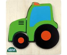 Lena 32079 - Holzpuzzle Traktor, Kinderpuzzle mit Grundplatte 14 x 14 cm und 4 Puzzleteilen, Teile und Platte aus 100% FSC Holz, Puzzlespiel für Kinder ab 18+ Monaten, Legespiel für Kleinkinder