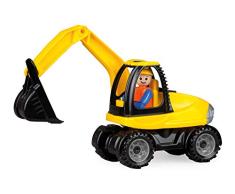 Lena 01621 - Truckies Bagger, stabiles Baustellen Fahrzeug ca. 25 cm, kleines Spielfahrzeug Schaufelbagger für Kinder ab 2 Jahre, robustes Baggerfahrzeug für Sandkasten, Strand und Kinderzimmer
