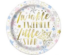 Unique Party 72415 23 cm Folie Twinkle Little Star Papier Teller, 8 Stück