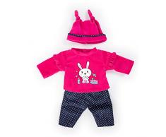 Bayer Design 83879AA Puppenkleidung für 33-38cm Puppen, Hose, Oberteil Und Mütze, Set, Outfit mit Hasen, rosa, blau, gepunktet