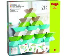 HABA 305458 - 3D-Legespiel Varius, 21 Holzbausteine in 3 Farben zum Legen und Stapeln, mit Vorlagen zum Nachbauen, Spielzeug ab 3 Jahren