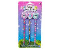 Sambro HML1-612 Bleistift Set mit Hatchimals Motiv, 3 Stifte mit Topper, bunt