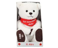 Depesche 8139.076 - Schutzengel Bär aus Plüsch, ca. 9 cm, mit Datum 16. März, Geschenk für Geburtstag, Jahrestag oder Hochzeitstag