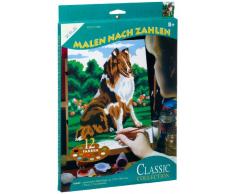 MAMMUT 110017 - Malen nach Zahlen Classic Tiermotiv, Collie, Hund, Komplettset mit bedruckter Malvorlage im A4 Format, 12 Acrylfarben und Pinsel, Malset für Kinder ab 8 Jahre