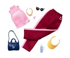 Barbie GJG30 - Moden für die Barbie-Puppe: PUMA Modeset mit einem Outfit und 6 Accessoires, Jogginghose und Top