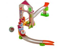 HABA 305396 - Kullerbü – Kugelbahn Hühner-Domino, Kugelbahn aus Holz mit Dominostein-Effekt, Kullerbahn, Scheunentor und 6 Hühnern aus Holz, Holzspielzeug ab 2 Jahren