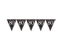 amscan 120358 Wimpelkette Sparkling Celebration 80 Jahre, Schwarz, Gold, Weiß