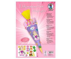 Ursus 9880013F Dekorationsset Meerjungfrau, 4 Bogen Bastelkarton DIN A4, beidseitig Bedruckt, vorgestanzt, genutet, zum Dekorieren Einer Schultüte, teilweise veredelt, mit Satinband, bunt