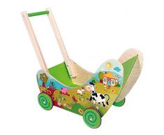 Hess Holzspielzeug 31179 - Puppenwagen Bauernhof aus Holz, ca. 60 x 25 x 54 cm