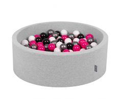 KiddyMoon Bällebad 90X30cm/300 Bälle ∅ 7Cm Bällepool Mit Bunten Bällen Für Babys Kinder Rund, Hellgrau:Weiß-Schwarz-Silbern-Pink