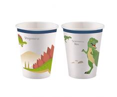 amscan 9903971 8 Papierbecher Happy Dinosaurier, 250 ml, Mehrfarbig