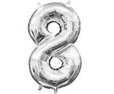 amscan 3309011 Folienballon Minishape Zahl 8, Silber
