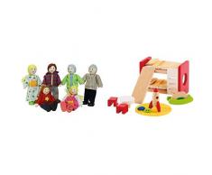 Hape E3500 - Puppenfamilie, helle Haut & E3456 - Kinderzimmer