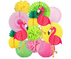 Whaline 14 Stück Flamingo Party Deko Set, Hängende Papierfächer und Ananas Deko, Seidenpapier Pompoms für Hawaiian Luau Strand Geburtstag Hochzeit Foto Dekor