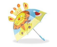 Relaxdays Kinderregenschirm mit 3D Löwe, Regenschirm für Mädchen und Jungen, kleiner Stockschirm ab 3 Jahren