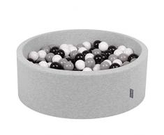 KiddyMoon Bällebad 90X30cm/200 Bälle ∅ 7Cm Bällepool Mit Bunten Bällen Für Babys Kinder Rund, Hellgrau:Weiß-Schwarz-Grau