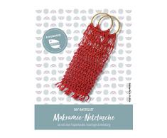 Pracht Creatives Hobby 5953-60241 Bastelset zum Gestalten Einer Makramee-Netztasche, Komplettset mit roter recycelter Papierkordel, Holzringen und Anleitung