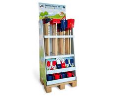 Small Foot 10836 Display Gartenwerkzeug für Kinder, Harke, Spaten, Besen und Gieskanne aus Metall mit Holzstiel, Gartengeräte zum Spielen Im Garten Oder Am Strand, Rollenspielzeug für Spielspaß an Der Frischen Luft