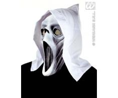 Widmann 4679F, Scream Geistermaske aus Latex, mit Kapuze schwarz und weiß sortiert, im Dunklen leuchten Augen und Mund, für Jugendliche und Erwachsene zu Halloween