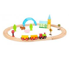 small foot 11490 Holzeisenbahn Stadt und Land aus Holz, 24-teiliges Set zum Aufbauen, ab 3 Jahren