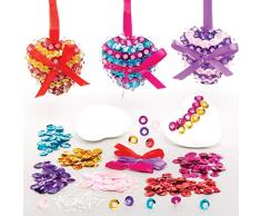 Baker Ross AT367 Deko-Anhänger Herz mit Pailletten. Valentinstag Bastelset für Kinder (3 Stück)