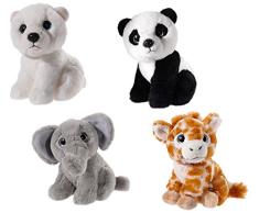 Heunec 519916 Plüschtier, Set, Eisbär, Giraffe, Tiger, Elefant, Creme/grau/gefleckt