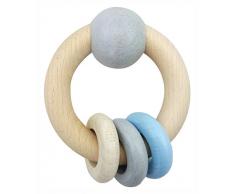 Hess 11117 - Holzspielzeug, Rundrassel mit Kugel und 3 Ringen aus Holz, nature blau