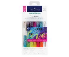 Faber-Castell 121819 - Aquarellkreiden Gelatos Iridescents, 12 Kreiden inklusive Pinsel und Zubehör, 15-teilig