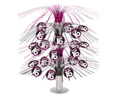 Beistle 54593 Sweet 16 Cascade Tafelaufsatz, 45,7 cm, Schwarz/Weiß/Kirsche/Silber