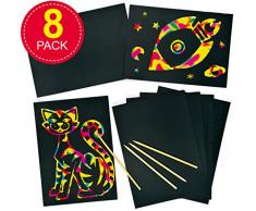 Baker Ross Kratzbilder - Blätter - scratch art - Regenbogenfarbe - für Kratzkunstbilder - toll als Geschenk - 8 Stück