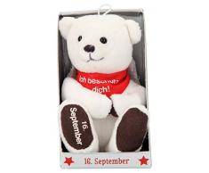 Depesche 8139.260 - Schutzengel Bär aus Plüsch, ca. 9 cm, mit Datum 16. September, Geschenk für Geburtstag, Jahrestag oder Hochzeitstag