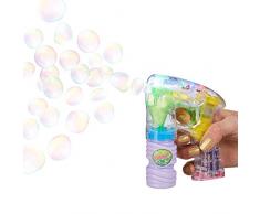 Relaxdays Seifenblasen-Pistole mit Seifenblasenlösung, inkl. Batterien, LED-Licht, handlich, für Party, Karneval, Fasching, HBT: 14,5 x 11,5 x 5 cm, transparent