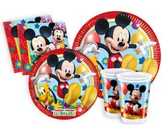 Ciao Y2496 – Party-Set Mickey Mouse Clubhouse für 8 Personen (44 Teile: 8 große Teller groß, 8 mittelgroße Teller, 8 Becher, 20 Servietten).