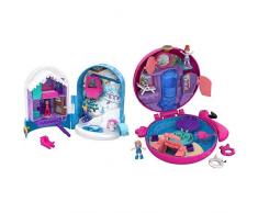 Polly Pocket FRY37 World Schneespaß Schatulle & Pocket FRY38 - World Flamingo Schwimmring Schatulle Puppen Spielset, zum Sammeln, Mädchen Spielzeug ab 4 Jahren
