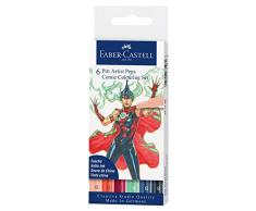Faber-Castell 267196 - Tuschestift Pitt Artist Pen Comic Colouring Set, verschiedenen Farben, mit Pinselspitze, 6er Etui