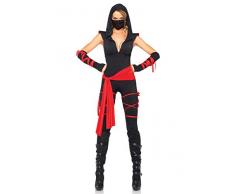 LEG AVENUE 85087 - 5TL. Tödliches Ninja Kostüm Set, 5-teilig, Größe XL, schwarz/rot, Damen Karneval Fasching