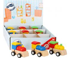 small foot 11016 Holz, FSC 100%-Zertifiziert, 9-er Set, das Aufziehen der bunten Lokomotiven schult die Motorik, EIN schönes Geschenk für kleine Lok-Begeisterte ab 3 Jahre Spielzeug, Mehrfarbig