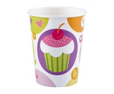 amscan 8 Papierbecher Cupcake, 250 ml, Mehrfarbig
