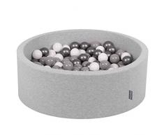 KiddyMoon Bällebad 90X30cm/200 Bälle ∅ 7Cm Bällepool Mit Bunten Bällen Für Babys Kinder Rund, Hellgrau:Weiß-Grau-Silbern