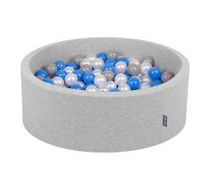 KiddyMoon Bällebad 90X30cm/300 Bälle ∅ 7Cm Bällepool Mit Bunten Bällen Für Babys Kinder Rund, Hellgrau:Perle-Grau-Blau
