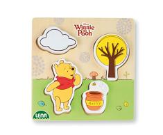 Lena 32121 - Holzlegespiel mit Disneys Winnie The Puuh Figur Puuh der Bär, Puzzle für Kinder ab 18 Monaten aus 100% FSC Holz, mit 4 Teilen im Brett, ca. 14 x 14 cm, Puzzleteile separat bespielbar