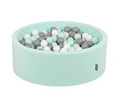 KiddyMoon Bällebad 90X30cm/300 Bälle ∅ 7Cm Bällepool Mit Bunten Bällen Für Babys Kinder Rund, Mint:Weiß/Grau/Minze